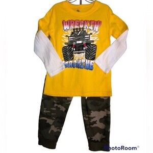 Open Trails Sz XS (4/5) Boys Wreckin’ Machine Long Sleeve Camo Pant Set NEW NWT